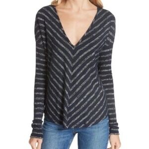 Rag & Bone NAVY GRAY Striped Hudson Tee Long Sleeve Size M